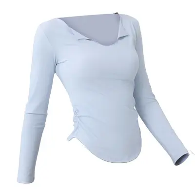 Women's Long-Sleeve V-Neck Yoga Top, High Stretch, Quick-Dry Fabric