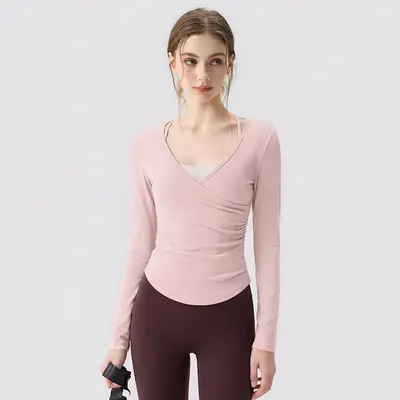 Women's Yoga Outfit with Cross V-Neck, Pilates Training - 7