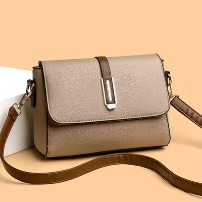 Large Capacity Soft Leather Shoulder Bag in Contrast Colours - 13
