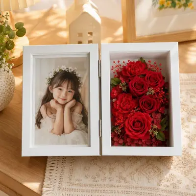 Foldable Hollow Flower Box Frame, Photo and Dried Flowers, Desk Stand