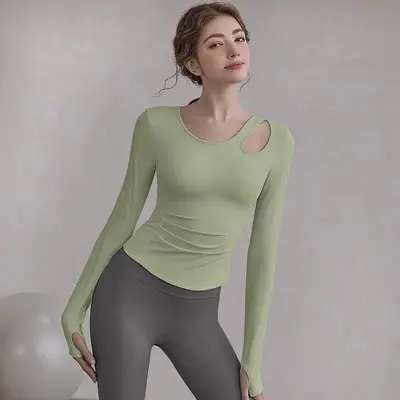 Women's Long Sleeve Yoga Top with Bra Pads - 10