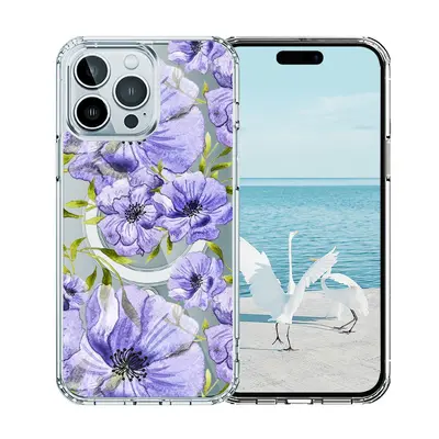 Apple iPhone 16E magnetic case, purple flower pattern TPU+PC - 7