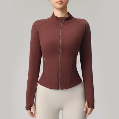 Long-Sleeve Yoga Jacket with Rose Gold Zipper - 7