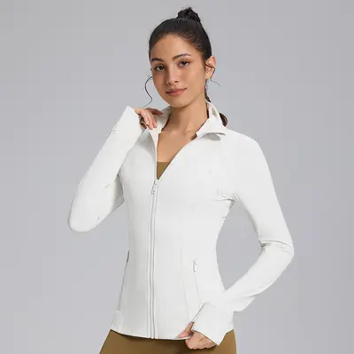 Define women's yoga jacket zip long sleeve stand collar fitted - 13