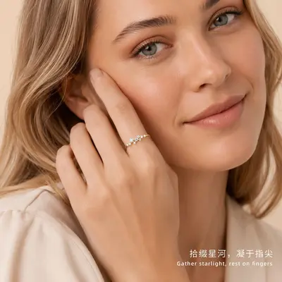 Moissanit Ring für Damen mit Sternendesign, Silber