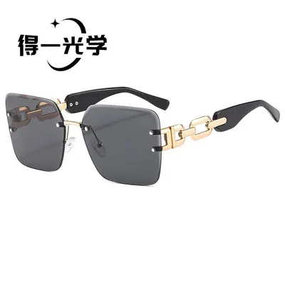 Damen-Sonnenbrille ohne Rahmen mit Metallkette, UV-Schutz, luxuriös - 8