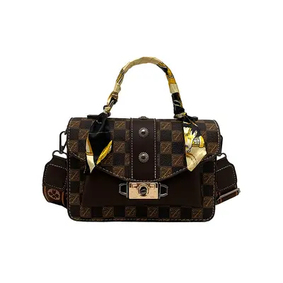 Retro Print Small Square Women's Crossbody Bag with Silk Scarf Detail - 10