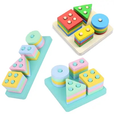 Wooden Educational Geometric Shape Matching Toy, Four and Five Post Sets - 3
