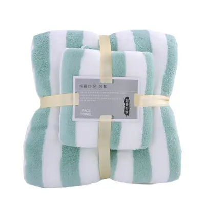 Bath towel set, thickened coral velvet, absorbent, wide stripe
