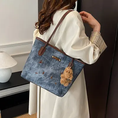 Large Capacity Women's Retro Tote Bag with Single Shoulder Strap - 4