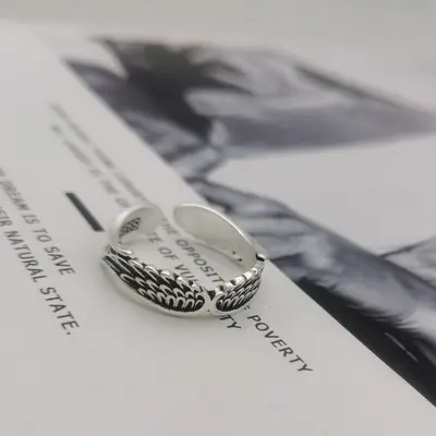 Personalized Angel Wings Feather Retro Ring, Simple Luxury Design - 12
