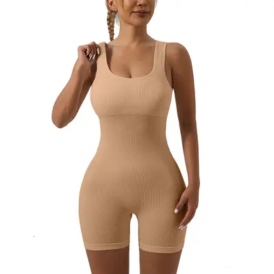 Nahtloser Rippstruktur-Jumpsuit, elastisch, Fitness-Bodysuit - 6