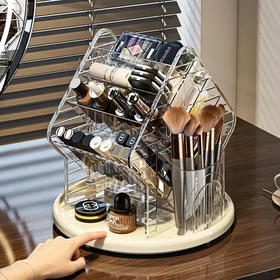 Rotating cosmetics organizer transparent luxury design