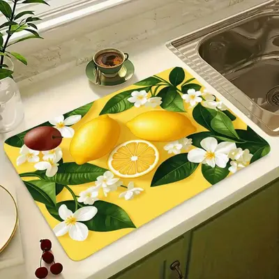 3D Limon Desenli Diatomit Su Emici Mat, Hızlı Kuruyan Mutfak Süzme Matı - 8