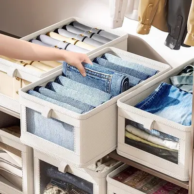 Clothing storage box, large capacity, foldable fabric design