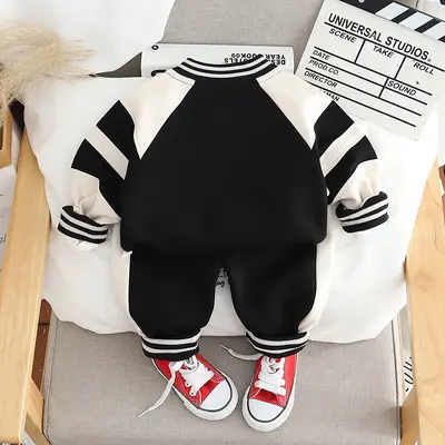 Boys' Crew Neck Baseball Jacket 3-Piece Set with Long Sports Pants