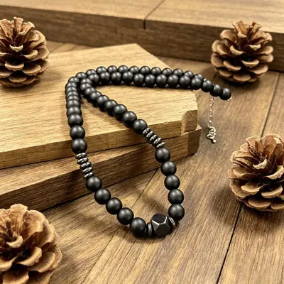 Men's Retro Round Bead Necklace with Lobster Clasp
