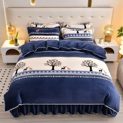 A-grade Thickened Milk Velvet Four-piece Bedding Set with Bed Skirt, Winter Heavyweight Single Bed Sheet, Double-sided Velvet Duvet Cover Three-piece Set A - 12