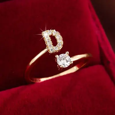 26 Letter Micro Zircon Women's Ring, 14K Plated - 9