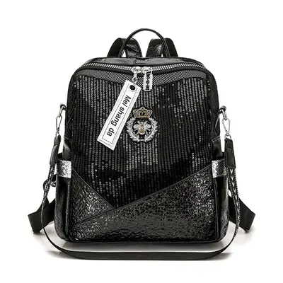 Women's Punk Backpack with Rhinestones and Leopard Print - 8