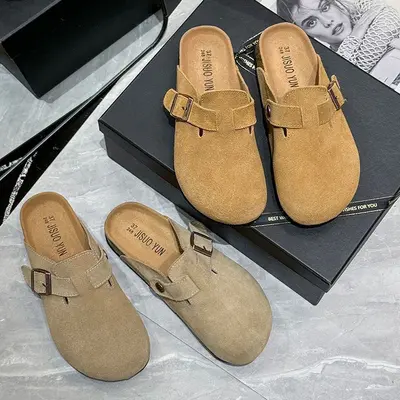 Kadın Kalın Tabanlı Birkenstock Tarzı Terlik, Günlük Yarım Terlik, Baotou Terlik
