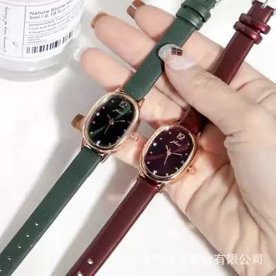 Vintage oval kadın kol saati, minimalist tasarım, şeffaf kuvars - 2