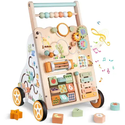 Wooden Baby Walker Children's Trolley Montessori Walking Toy Unisex Baby Learning Toy