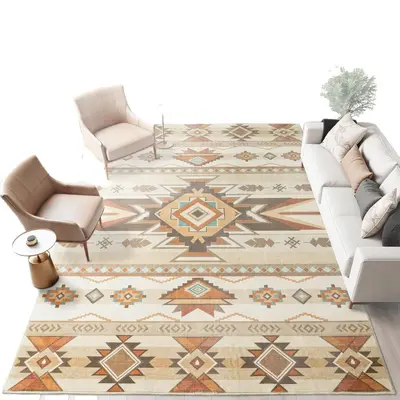Retro Ethnic Faux Cashmere Rug Non-Slip Machine-Washable