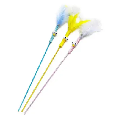 Feather Teaser Wand Cat Toy with Big Eyes and Bell, Self-Play - 6