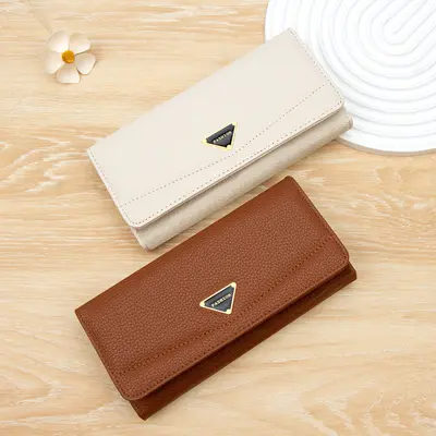 Women's Long Wallet, Lychee Pattern, Bi-Fold, Large Capacity with Coin Pocket