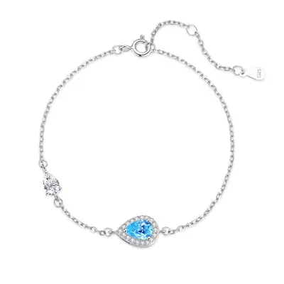 S925 sterling silver blue teardrop necklace and bracelet set - 4