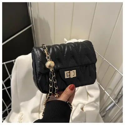 Women's Small Square Bag with Chain Clasp, Diamond-Quilted Stitching - 8