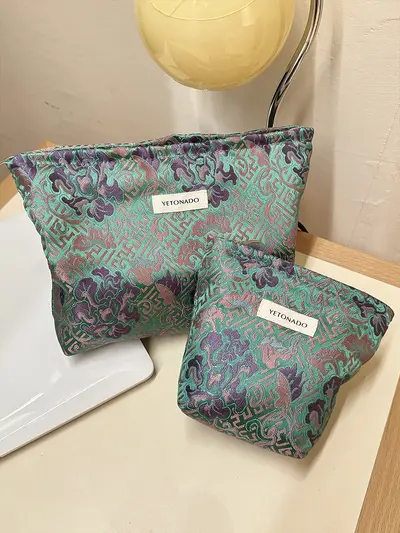Vintage Peony Pattern Cosmetic Bag, Portable - 5
