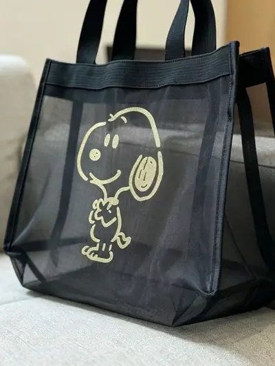 Snoopy Ağ Kumaş Taşınabilir Büyük Kapasiteli Şeffaf Ağ Basit Tasarım Günlük Çıkışlar Alışveriş Eşyaları İçin