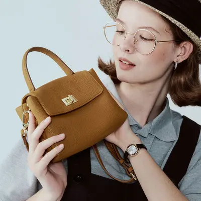 Retro Mini-Umhängetasche für Handy aus echtem Leder für Damen