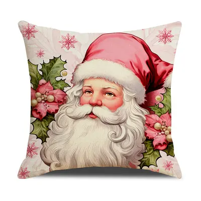Christmas pillow cover reindeer set sofa cushion cover European and American home style removable and washable linen printed square pillow cover - 5