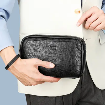 Stone-Pattern Soft Leather Men's Clutch Bag with Combination Lock - 5