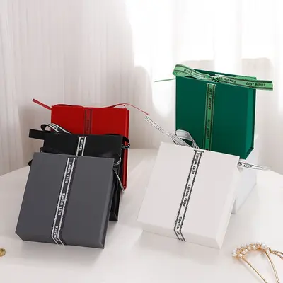 Factory Stock Wholesale Luxury High-End Ribbon Flip Silk Ribbon Book-Style Box Portable Necklace Jewelry Packaging Storage Paper Box