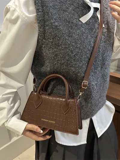 Women's Small Square Bag, Minimalist Design with Shoulder and Crossbody Strap - 2
