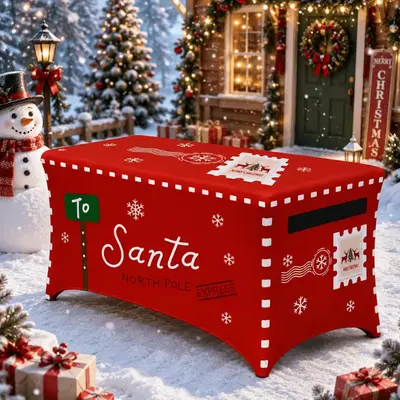 Weihnachts-Stretch-Tischdecke Cocktail-Tischhusse Hochzeits-Bankett Rechteck-Tischdecke wasserdicht und schmutzabweisend Milchseide-Tischdecke