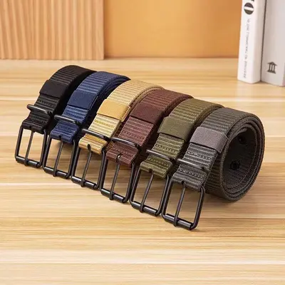 Yeni çok delikli kanvas kemer erkek pin tokalı kemer gençlik öğrenci çok yönlü denim askeri eğitim genişletilmiş naylon kemer