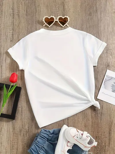 Girls' Bow Pattern Printed Short Sleeve T-Shirt, Ages 1-8