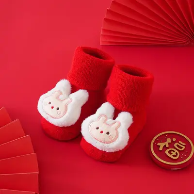 Newborn Thick Terry Socks, Non-Slip, New Year Design - 11