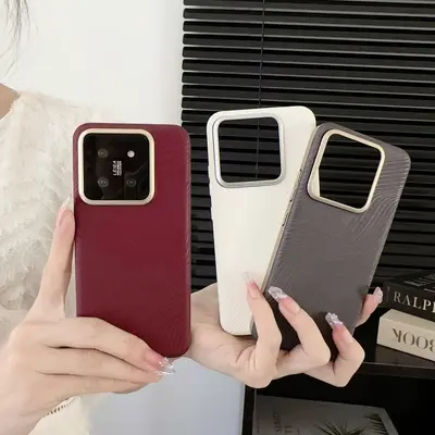 Xiaomi 14 ve 14 Pro için deri dokulu koruyucu telefon kılıfı
