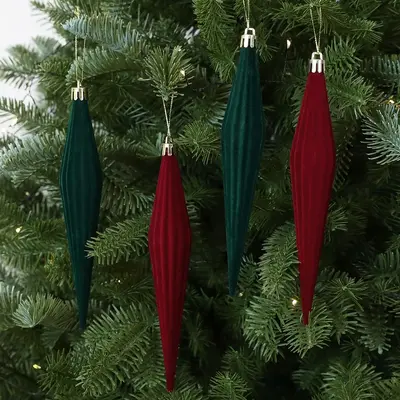 Samt-Weihnachtskugeln und Eiszapfen-Anhänger, 6 Stück