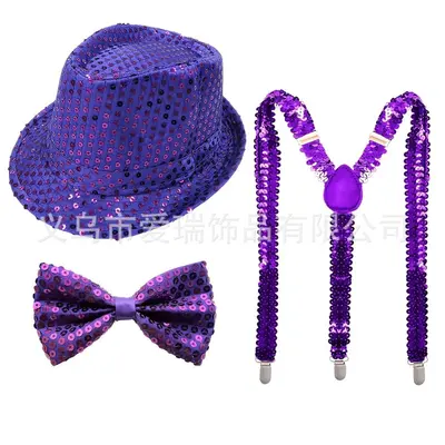 1970s Disco Party Sequin Hat, Gloves, Bow Tie and Shoulder Straps Set - 11