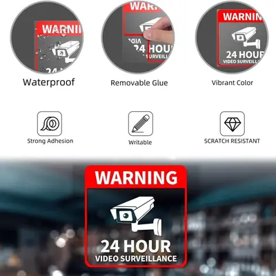 CCTV Kamera Uyarısı Kırmızı Su Geçirmez Vinil Etiket - 5