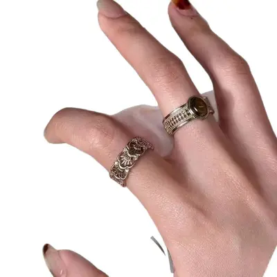 Lüks kaplan gözü taşı açık yüzük, zeigefinger - 6