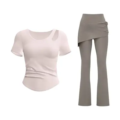 Hollow-Out Short-Sleeve Women's Yoga Top, Slim-Fit Pilates Fitness Wear