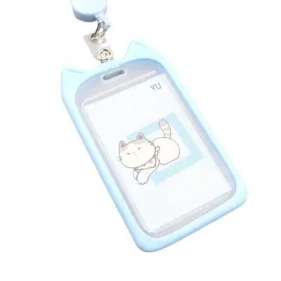 Retractable cat design student card holder with lanyard